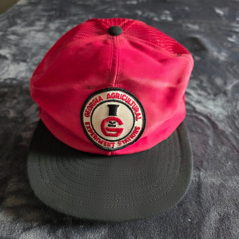 Vintage 80s Georgia Agricultural Experiment Stations Trucker Hat Mesh Red Black